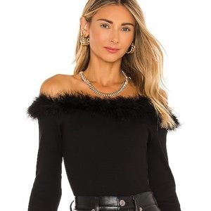 OW Black Feather Lined Off Shoulder Bodysuit M